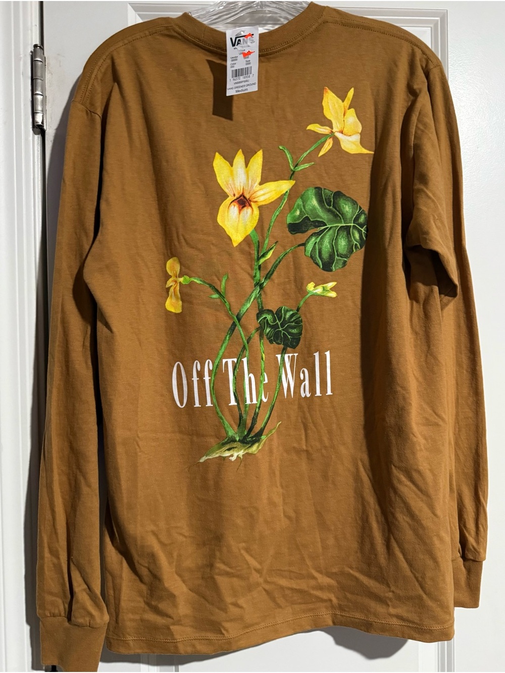 VANS Graphic LS Lt. Brown Tee "Off The Wall" Flowers - Size Medium Classic Fit